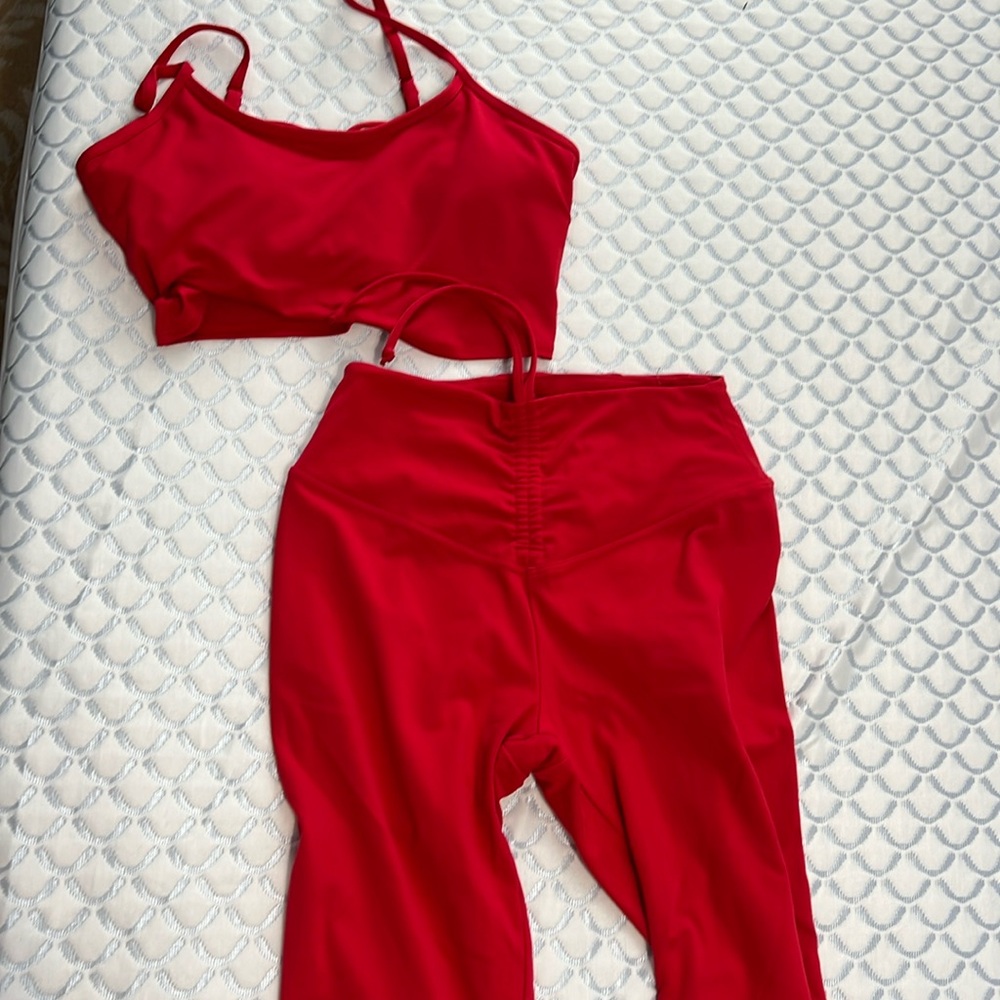 Victoria secret PInK leggings activewe set sports bra Medium RED